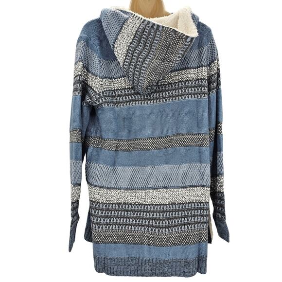 Lety & Me Womans size L Zola Sherpa Trim Hooded Cardigan Sweater Blue Gray NEW - Picture 4 of 8
